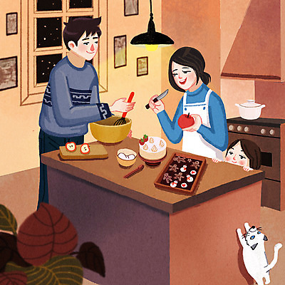 전신 PSD 한마리 여자 남자 딸 행복 어린이 일러스트 가족 엄마 들기 소녀 성인 세명 쿠키 주방 고양이 가전제품 가족라이프 아빠 칼 사과 홈베이킹 거품기 반려 국내일러스트 1 라이프스타일 감정 과일 포유류 관계 모션 주방용품 디저트 사람 반려동물 제빵 파일형식