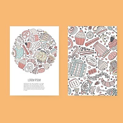 EPS 해외이미지 디자인 백그라운드 일러스트 비즈니스 명함 주전자 디저트 사람없음 컵 흰색 찻주전자 레이아웃 머핀 목업 해외202004 해외일러스트 식기 음식 빵 컬러 주방용품 파일형식 벡터