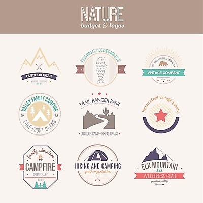 EPS 해외이미지 디자인 일러스트 화살 뿔 텐트 사람없음 라벨 등산 탐험 황무지 캠핑장 도끼 원정 해외202004 해외일러스트 프레임 캠핑도구 트래킹 캠핑 파일형식 벡터