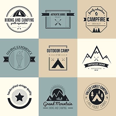 EPS 해외이미지 디자인 일러스트 화살 뿔 텐트 사람없음 라벨 등산 탐험 황무지 캠핑장 도끼 원정 해외202004 해외일러스트 프레임 캠핑도구 트래킹 캠핑 파일형식 벡터