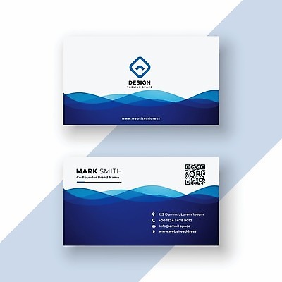 EPS 해외이미지 일러스트 비즈니스 명함 사람없음 파란색 물결무늬 QR코드 브랜딩 가로명함 해외일러스트 물결 컬러 무늬 파일형식 벡터