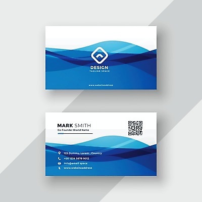 EPS 해외이미지 일러스트 비즈니스 명함 사람없음 파란색 물결무늬 QR코드 브랜딩 가로명함 해외일러스트 물결 컬러 무늬 파일형식 벡터