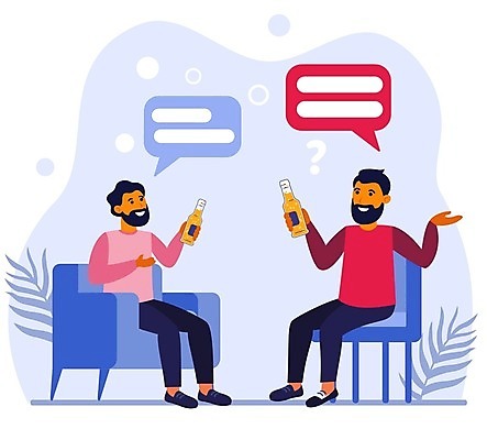 EPS 해외이미지 전신 남자 말풍선 의자 일러스트 수염 대화 들기 앉기 성인 두명 맥주병 성인남자만 해외일러스트 가구 모션 술병 맥주 말하기 사람 남자만 성인만 파일형식 벡터