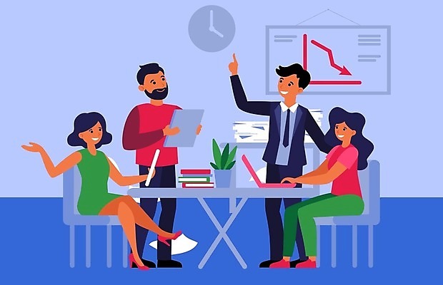 EPS 해외이미지 전신 여자 남자 일러스트 비즈니스 협력 직장 대화 서기 들기 앉기 여러명 성인 비즈니스라이프 노트북 손들기 업무 비즈니스맨 비즈니스우먼 문서 프로젝트 성인만 해외일러스트 라이프스타일 다수 회사 모션 말하기 사람 전자제품 작업 직장인 파일형식 벡터