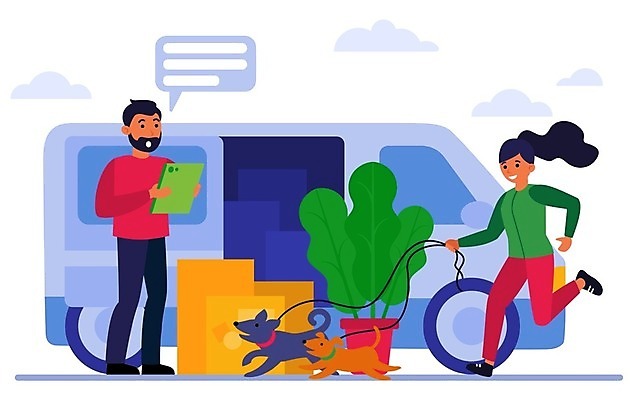 EPS 해외이미지 라이프스타일 여자 남자 말풍선 일러스트 거리 들기 야외 두명 반려동물 달리기 조깅 산책 잡기 개 배달원 승합차 짐차 목줄 이웃 돌봄 서류판 성인만 해외일러스트 동물 직업 포유류 모션 승용차 자동차 휴식 사람 생활 운동 사무용품 파일형식 벡터 반려용품