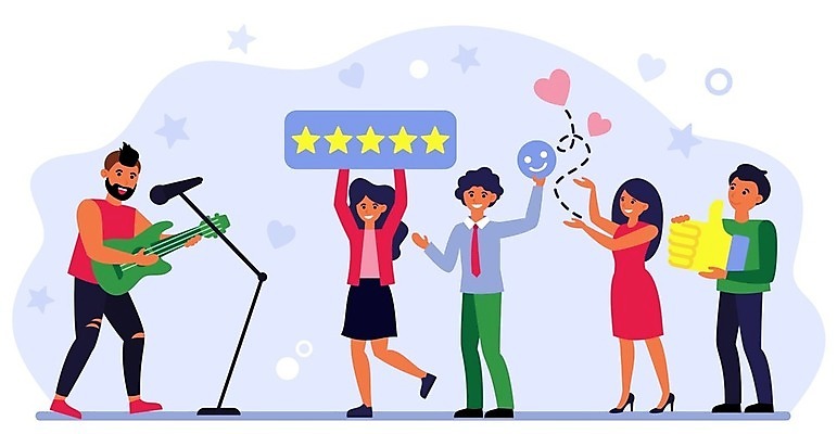 EPS 해외이미지 여자 남자 음악 일러스트 노래 들기 여러명 성인 공연 팻말 가수 기타 마이크 락 해외일러스트 음향기기 다수 모션 현악기 문화예술 프레임 사람 이벤트 음악가 로큰롤 파일형식 벡터