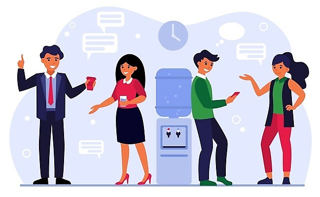 EPS 해외이미지 전신 여자 남자 음료 일러스트 비즈니스 대화 서기 들기 성인 컵 사무실 손들기 기댐 토론 동료 정수기 성인만 해외일러스트 식기 관계 모션 말하기 사람 파일형식 벡터