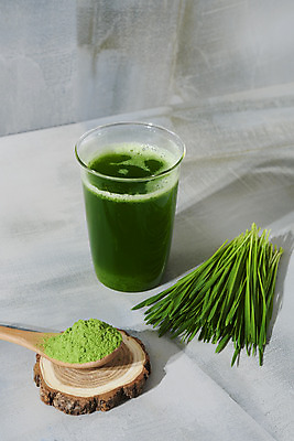 포토 JPG 스튜디오촬영 잔 실내 사람없음 가루 대리석 나무주걱 녹즙 밀싹 해독주스 국내포토 식기 재료 내부 목재 새싹 주스 즙 주걱 파일형식