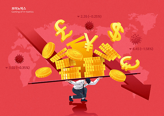 전신 남자 화살표 세계지도 일러스트 한명 들기 앉기 성인 빨간색 달러 유로 원화 바이러스 엔 하락 외화 금화 파운드 얼굴없음 성인남자한명만 코로나바이러스 포스트코로나 브이노믹스 위드코로나 국내일러스트 AI파일 1 컬러 컨셉 지도 돈 모션 사람 금융 경제 세계 황금 사회이슈 남자한명만 성인남자만 파일형식 벡터