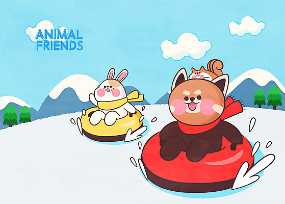 전신 나무 구름 겨울 일러스트 산 세마리 사람없음 목도리 눈 토끼 잡기 다람쥐 썰매 레서판다 애니멀아트 국내일러스트 AI파일 자연요소 식물 잡화 계절 포유류 모션 날씨 3 반려동물 설치류 그림 파일형식 벡터