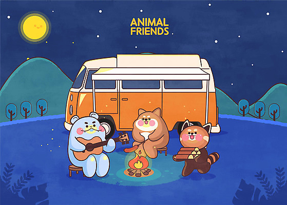 전신 나무 연주 일러스트 산 세마리 들기 앉기 사람없음 파란색 캠핑 기타 개 강아지 야간 장작 모닥불 하마 캠핑카 레서판다 애니멀아트 국내일러스트 AI파일 자연요소 식물 음악 컬러 포유류 모션 자동차 불 현악기 레저 3 반려동물 그림 파일형식 벡터