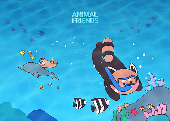 전신 여러마리 일러스트 불가사리 사람없음 해초 강아지 열대어 잠수 돌고래 스쿠버다이빙 스노클링용품 레서판다 말미잘 애니멀아트 프리다이빙 국내일러스트 AI파일 스포츠용품 다수 포유류 극피동물 어류 반려동물 수중동물 수상스포츠 스노클링 해조류 자포동물 개 그림 파일형식 벡터