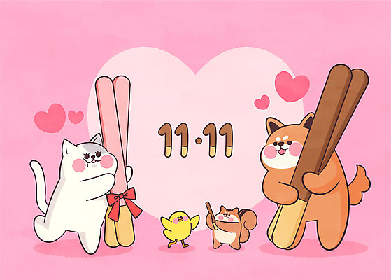 전신 분홍색 여러마리 일러스트 병아리 들기 사람없음 고양이 하트 개 강아지 다람쥐 빼빼로 빼빼로데이 애니멀아트 국내일러스트 AI파일 모양 컬러 다수 포유류 모션 데이이벤트 조류 디저트 반려동물 설치류 그림 막대과자 파일형식 벡터