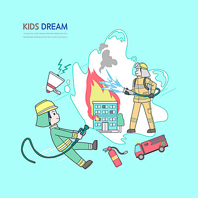전신 PSD 남자 어린이 일러스트 미래 서기 들기 소년 성인 두명 건물 확성기 소방관 화재 장래희망 소방차 소화기 119 방화복 소방호스 화재진압 남자만 국내일러스트 건축물 컨셉 모션 자동차 사람 안전장비 구조원 소방 사건 호스 전화번호 진압 파일형식