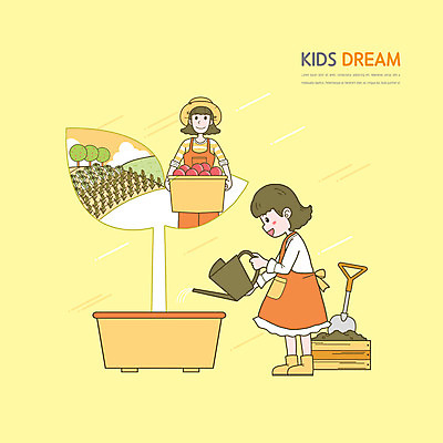 전신 PSD 여자 화분 어린이 일러스트 서기 들기 소녀 상반신 성인 두명 농장 노란색 새싹 앞치마 물뿌리개 농부 과수원 삽 물주기 원예 장래희망 여자만 국내일러스트 식물 직업 컬러 농업 모션 사람 취미 파일형식