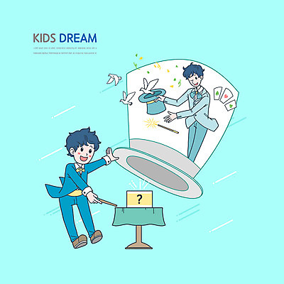 전신 PSD 남자 어린이 하늘색 일러스트 탁자 들기 소년 상반신 성인 두명 마술 마술사 마술봉 비둘기 장래희망 마술사모자 마술사복장 남자만 국내일러스트 모자_잡화 옷 가구 모션 조류 사람 파란색 마술도구 파일형식