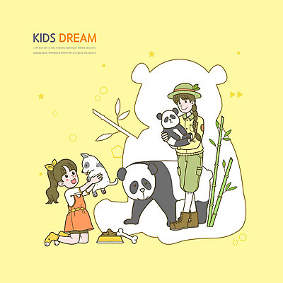 전신 PSD 여자 어린이 일러스트 안기 세마리 서기 소녀 성인 두명 노란색 강아지 무릎꿇기 판다 대나무 장래희망 개밥그릇 반려 사육사 여자만 들어올리기 국내일러스트 나무 그릇 컬러 곰 모션 3 사람 반려동물 개 애견용품 파일형식