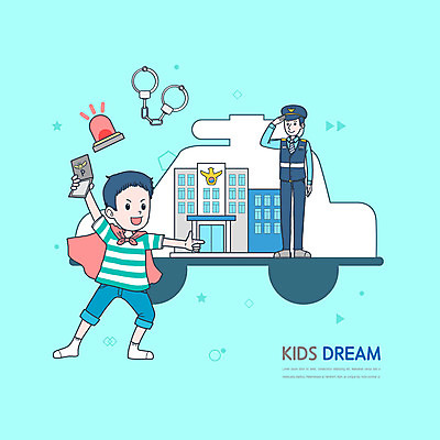 전신 PSD 남자 어린이 하늘색 일러스트 놀이 서기 들기 소년 성인 두명 건물 가리킴 경찰 망토 수갑 장래희망 경찰복 경례 경보기 경찰서 남자만 국내일러스트 직업 건축물 유니폼 모션 사람 손짓 파란색 인사 경보 파일형식