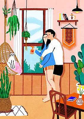 전신 PSD 한마리 부부 여자 남자 행복 화분 여유 거실 일러스트 창문 식탁 탁자 휴식 조명 선인장 서기 들기 성인 두명 고양이 물주기 백허그 반려 휴식처 부부라이프 성인만 행잉플랜트 국내일러스트 식물 1 라이프스타일 커플 감정 가구 컨셉 포유류 모션 포옹 사람 반려동물 파일형식