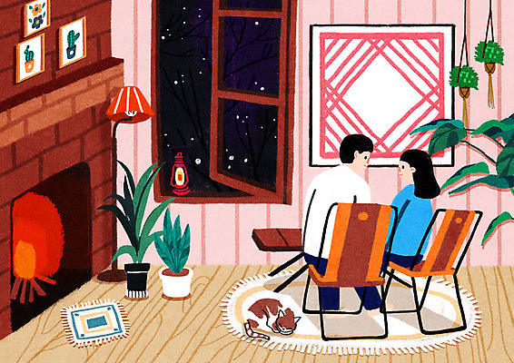 전신 PSD 한마리 부부 여자 남자 행복 화분 여유 액자 의자 일러스트 창문 밤하늘 휴식 대화 성인 두명 고양이 카펫 스탠드 벽난로 마주앉기 반려 휴식처 부부라이프 성인만 행잉플랜트 국내일러스트 1 라이프스타일 커플 감정 가구 컨셉 포유류 하늘 조명 말하기 사람 앉기 반려동물 야간 파일형식