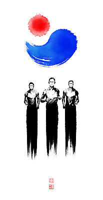 PSD 여자 남자 일러스트 캘리그라피 붓터치 상반신 성인 세명 달리기 주먹 동양화 태극 번짐 낙관 애국심 달리기선수 독립 독립운동 성인만 대한독립 국내일러스트 문양 모션 미술 사람 육상선수 파일형식 효과