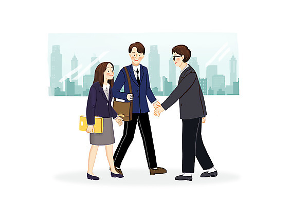 전신 PSD 여자 남자 가방 일러스트 비즈니스 악수 서기 들기 정장 빌딩 성인 세명 걷기 모임 도시 직장인 비즈니스맨 비즈니스우먼 직원 파일폴더 성인만 국내일러스트 직업 잡화 옷 모션 사람 손짓 건물 사무용품 파일형식