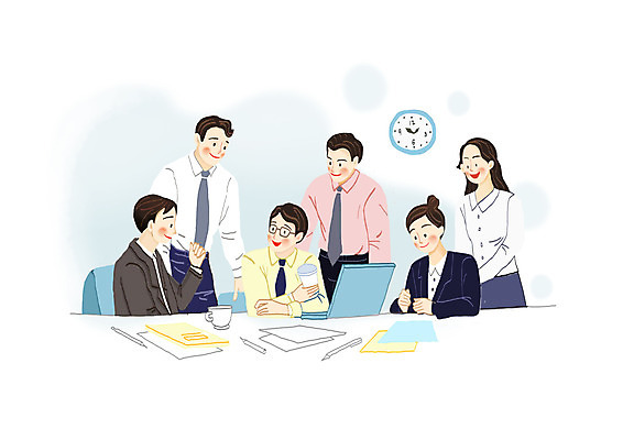 PSD 여자 남자 시계 일러스트 비즈니스 회의 휴식 말하기 들기 여러명 상반신 성인 노트북 사무실 공책 직장인 비즈니스맨 비즈니스우먼 직원 문서 성인만 국내일러스트 직업 다수 컨셉 모션 문구용품 사람 전자제품 파일형식