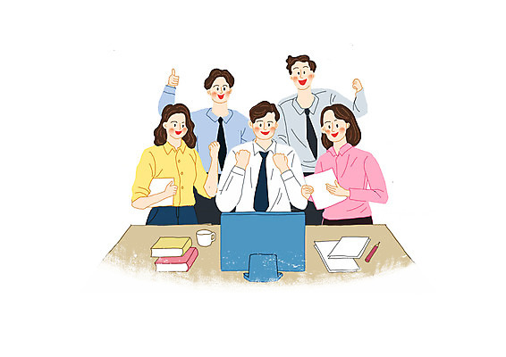 PSD 여자 남자 일러스트 비즈니스 응원 들기 여러명 상반신 성인 책 컴퓨터 모니터 파이팅 공책 기쁨 최고 직장인 비즈니스맨 비즈니스우먼 직원 문서 성인만 국내일러스트 직업 감정 다수 모션 문구용품 사람 전자제품 파일형식