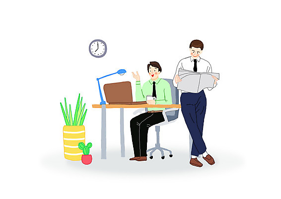 전신 PSD 남자 화분 시계 의자 일러스트 비즈니스 말하기 서기 앉기 성인 두명 노트북 스탠드 비즈니스맨 신문 신문읽기 직원 성인남자만 국내일러스트 가구 모션 조명 사람 간행물 전자제품 직장인 뉴스 읽기 남자만 성인만 파일형식