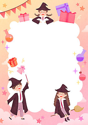 전신 PSD 구름 여자 남자 행복 어린이 분홍색 일러스트 프레임 서기 소녀 소년 상반신 세명 선물상자 마법사 승차 어린이날 즐거움 마법 물약 가랜드 마법빗자루 프레임일러스트 어린이만 국내일러스트 자연요소 기념일 감정 컬러 모션 선물 사람 상자 약 빗자루 파티용품 파일형식