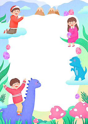 전신 PSD 구름 여자 남자 행복 어린이 잎 일러스트 프레임 들기 앉기 소녀 소년 세명 버섯 만세 가리킴 승차 어린이날 즐거움 공룡 화산 공룡알 프레임일러스트 어린이만 국내일러스트 자연요소 식물 기념일 감정 파충류 모션 산 사람 손짓 알 파일형식