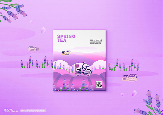 PSD 편집이미지 꽃 주택 사람없음 자전거 보라색 봄 차 패키지 라일락 티백 QR코드 이미지편집 식물 계절 음료 컬러 건물 차_음료 바이크 파일형식
