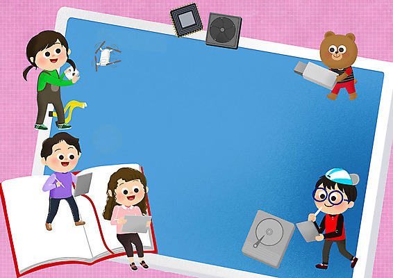 PSD 여자 교육 남자 어린이 일러스트 곰 프레임 서기 들기 앉기 소녀 소년 여러명 책 태블릿 USB 드론 에듀 원격조종 어린이만 태블릿펜 국내일러스트 동물 다수 포유류 모션 사람 전자제품 스마트기기 펜 에듀케이션 파일형식