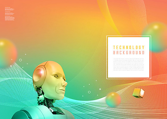 PSD 편집이미지 백그라운드 상반신 타이포그라피 사람없음 주황색 과학기술 원형 육각형 휴머노이드 이미지편집 도형 문자 컬러 기술 로봇 파일형식