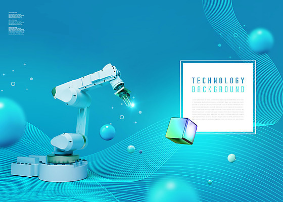 PSD 편집이미지 하늘색 백그라운드 타이포그라피 사람없음 과학기술 원형 육각형 로봇팔 이미지편집 도형 문자 기술 파란색 로봇 파일형식