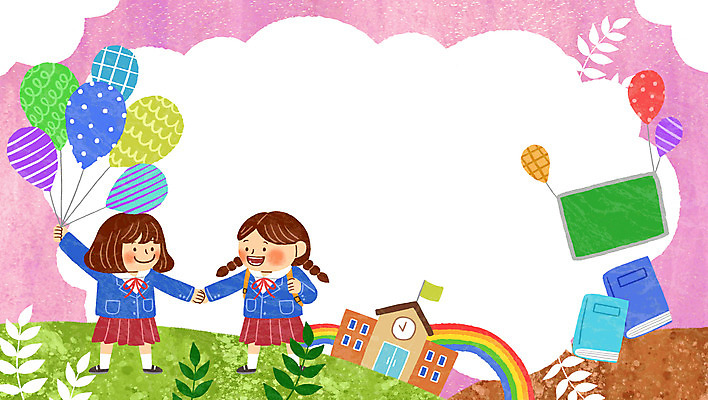 전신 PSD 구름 여학생 여자 교복 무지개 일러스트 학교 청소년 함께함 서기 들기 두명 책 손잡기 칠판 풍선 십대여자만 국내일러스트 자연요소 학생 옷 교육 컨셉 모션 사람 여자만 십대만 파일형식