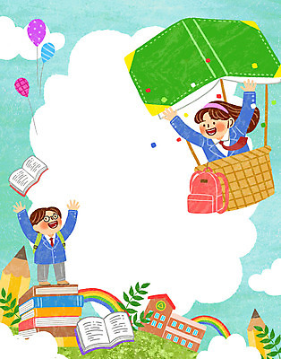 전신 PSD 구름 학생 여자 남자 교복 무지개 일러스트 학교 청소년 하늘 책가방 함께함 서기 상반신 두명 책 연필 만세 열기구 인사 십대만 국내일러스트 자연요소 옷 교육 컨셉 가방 항공교통 모션 학용품 사람 필기구 예절 파일형식