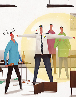 전신 PSD 남자 의자 일러스트 식탁 술병 전등 서기 들기 여러명 성인 식당 손상 분노 술집 수비 범죄 경찰 보호 사건 정의 시비 폭행 성인남자만 국내일러스트 직업 감정 가구 다수 컨셉 모션 탁자 병_용기 조명 주류 사람 상점 폭력 남자만 성인만 파일형식