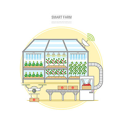 PSD 일러스트 포장 사람없음 농작물 노란색 물주기 신호 하이테크 비닐하우스 광합성 드론 자동화 첨단기기 스마트팜 모빌리티 국내일러스트 교통수단 컬러 농업 모션 기술 농장 기계 파일형식