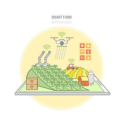 PSD 일러스트 주택 사람없음 농작물 언덕 배추 신호 하이테크 트랙터 드론 로봇팔 자동화 첨단기기 스마트팜 모빌리티 국내일러스트 교통수단 농업 채소 기술 건물 농장 기계 농기계 로봇 특수차량 파일형식