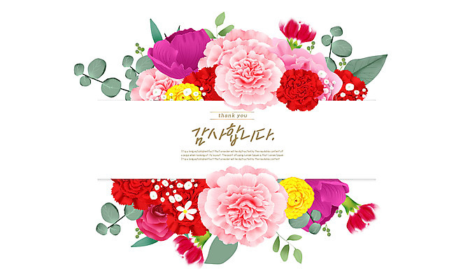 PSD 꽃다발 잎 일러스트 프레임 타이포그라피 사람없음 어버이날 스승의날 카네이션 감사 국내일러스트 식물 문자 기념일 꽃 감정 파일형식