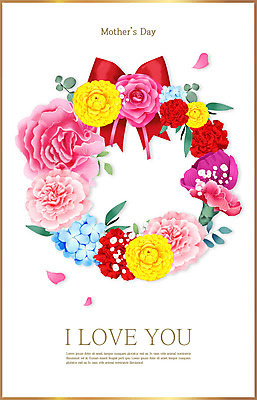 PSD 꽃 리본 꽃다발 잎 일러스트 타이포그라피 사람없음 어버이날 카네이션 리스장식 국내일러스트 식물 문자 기념일 장식 파일형식