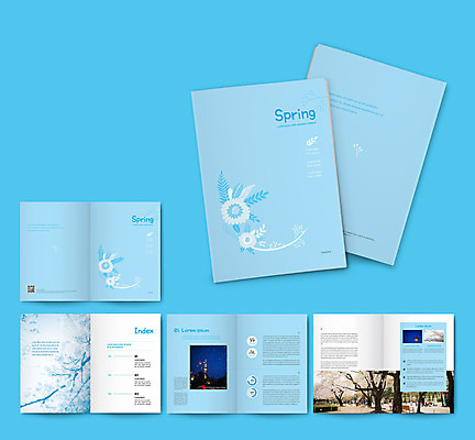 템플릿 ZIP 리플렛 하늘색 팜플렛 사람없음 봄 벚꽃 벚나무 QR코드 풍등 인디자인 INDD 봄축제 이미지템플릿 나무 계절 꽃 조명 파란색 축제 파일형식