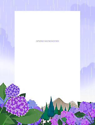 PSD 나무 백그라운드 일러스트 프레임 사람없음 보라색 봄풍경 봄비 수국 프레임일러스트 봄배경 국내일러스트 식물 꽃 컬러 풍경 봄 비_날씨 파일형식