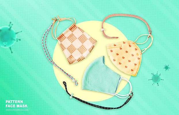 PSD 편집이미지 패턴 마스크 사람없음 하트 바이러스 체크무늬 민트색 스트랩 코로나바이러스 포스트코로나 위드코로나 이미지편집 모양 컬러 무늬 사회이슈 파일형식