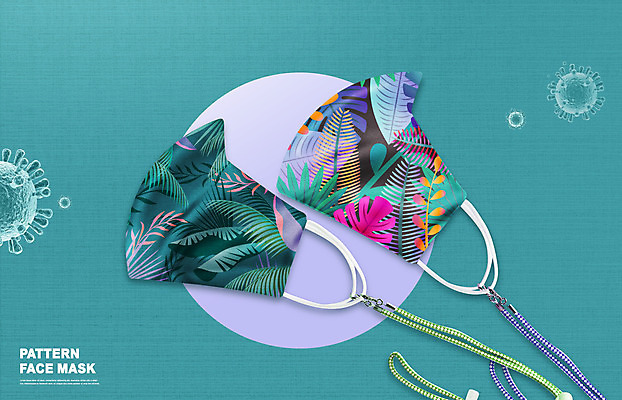 PSD 편집이미지 패턴 마스크 사람없음 초록색 바이러스 야자수잎 몬스테라 스트랩 트로피컬아트 코로나바이러스 포스트코로나 위드코로나 이미지편집 식물 컬러 잎 무늬 사회이슈 그림 파일형식