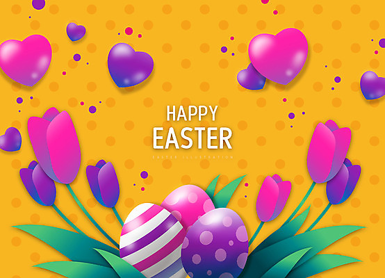 기독교 일러스트 부활절 프레임 타이포그라피 사람없음 노란색 튤립 하트 부활절계란 프레임일러스트 국내일러스트 AI파일 모양 문자 기념일 꽃 종교 컬러 계란 파일형식 벡터