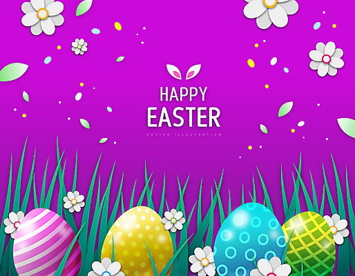 꽃 기독교 일러스트 부활절 프레임 타이포그라피 사람없음 보라색 부활절계란 풀숲 프레임일러스트 국내일러스트 AI파일 식물 문자 기념일 종교 컬러 계란 숲 파일형식 벡터