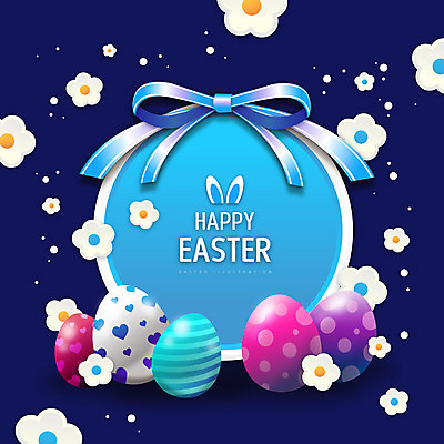 꽃 리본 기독교 일러스트 부활절 프레임 타이포그라피 사람없음 파란색 부활절계란 프레임일러스트 국내일러스트 AI파일 식물 문자 기념일 종교 컬러 계란 파일형식 벡터