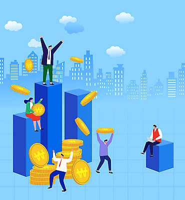 전신 여자 남자 하늘색 일러스트 비즈니스 그래프 서기 들기 앉기 여러명 성인 건물 동전 기쁨 만세 투자 상승 동전탑 효율 성인만 비용 국내일러스트 AI파일 건축물 감정 다수 컨셉 돈 모션 사람 경제 파란색 쌓기 파일형식 벡터